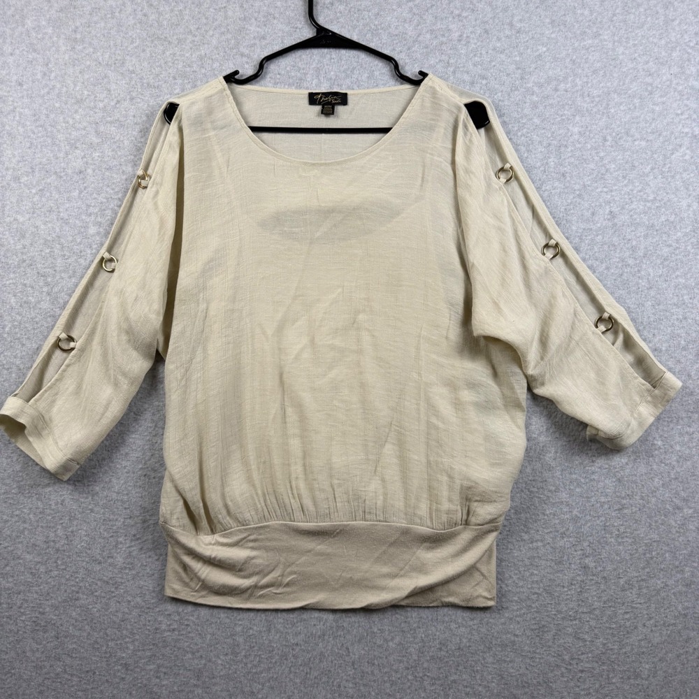 Thalia Sodi Cold Shoulder Top Womens Medium Beige Ring Detail Banded Hem